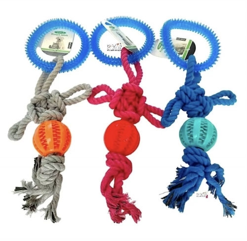 Jucarie din franghie cu minge pentru caini