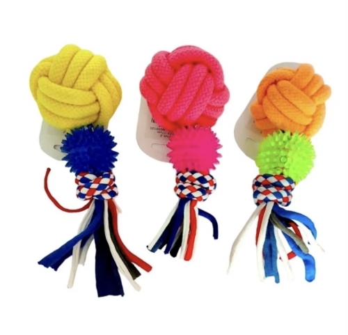 Jucarie din sfoara cu minge pentru caini