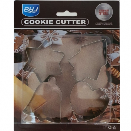 4 Decupatoare metal pentru prajituri model-stea,brad,clopotel,inima