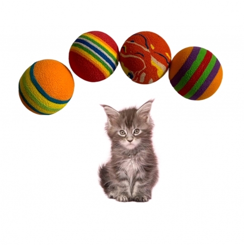 Joc pentru pisici din 4 piese - Bile colorate cu burete